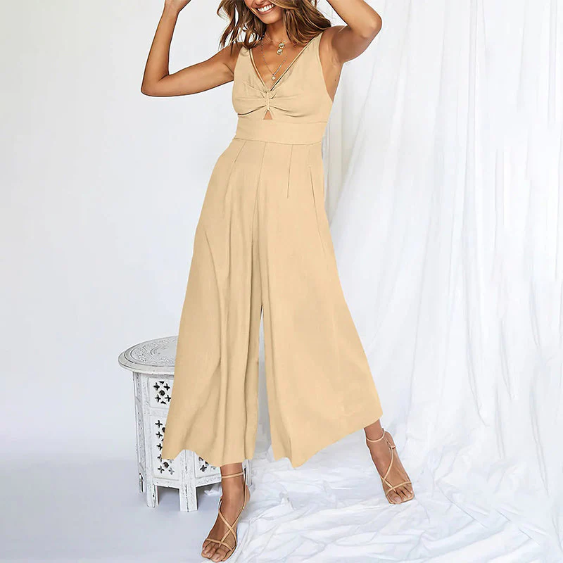 V Neck Cutout Wide Leg Jumpsuits - Image 13