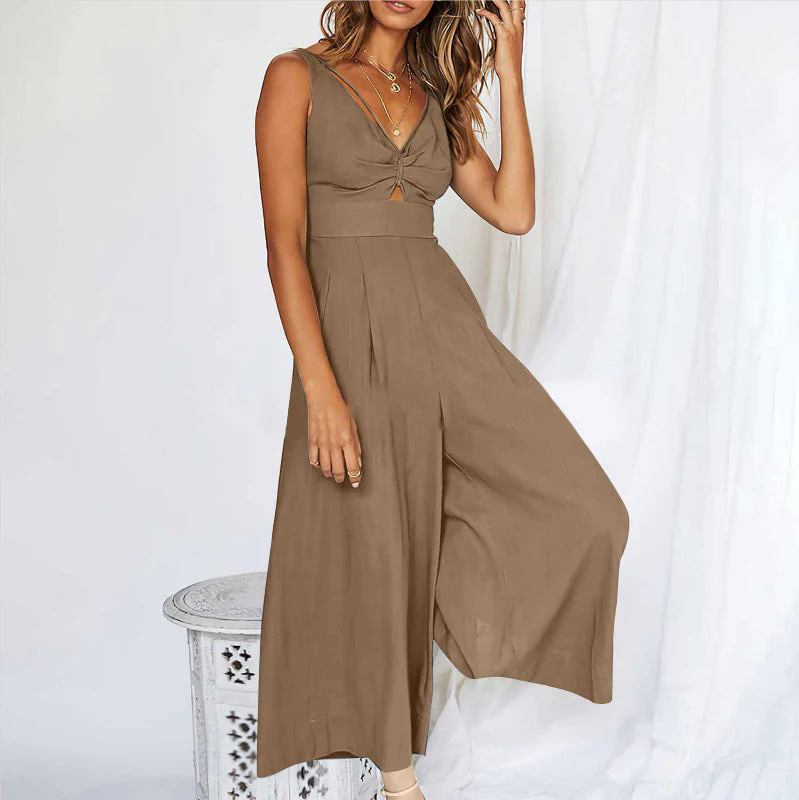 V Neck Cutout Wide Leg Jumpsuits - Image 15