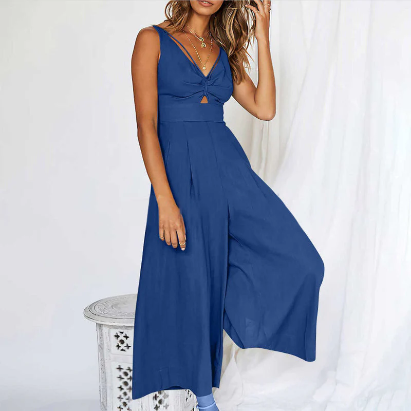 V Neck Cutout Wide Leg Jumpsuits - Image 7