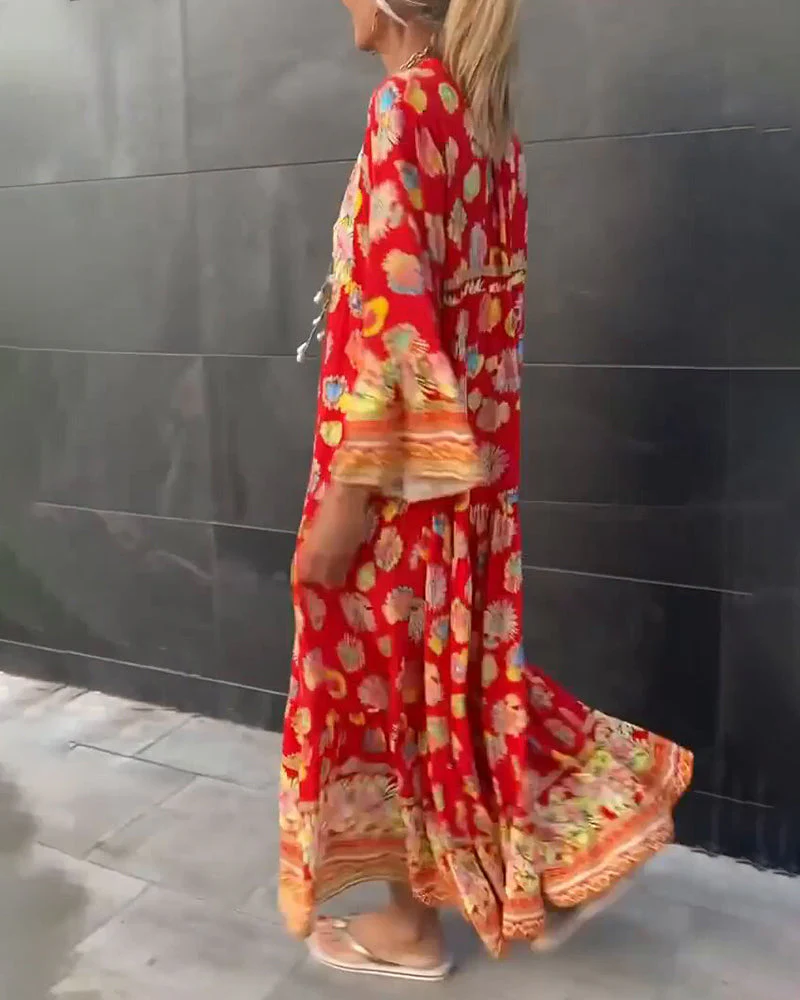 V-neck loose print dress - Image 3