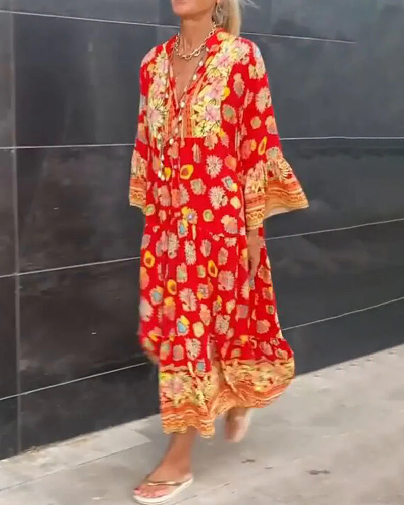 V-neck loose print dress - Image 4