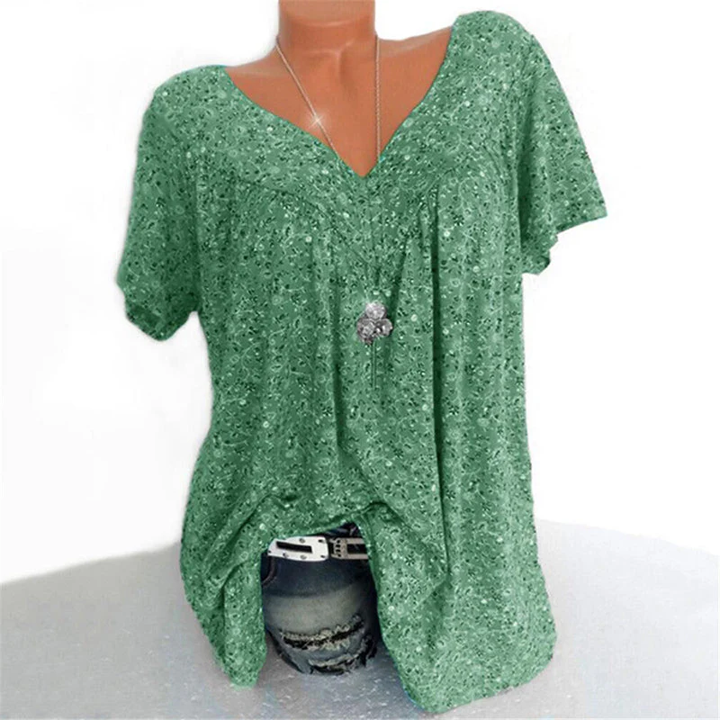V-neck Loose Short sleeve Print Casual Women's T shirt - Image 4