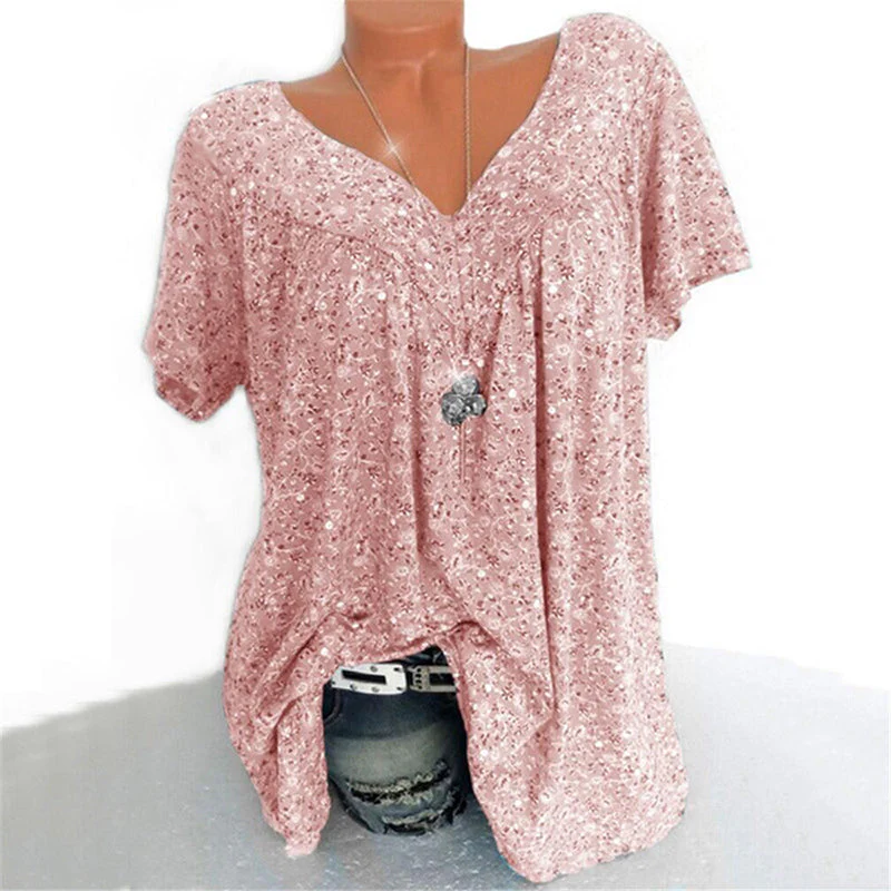 V-neck Loose Short sleeve Print Casual Women's T shirt - Image 8