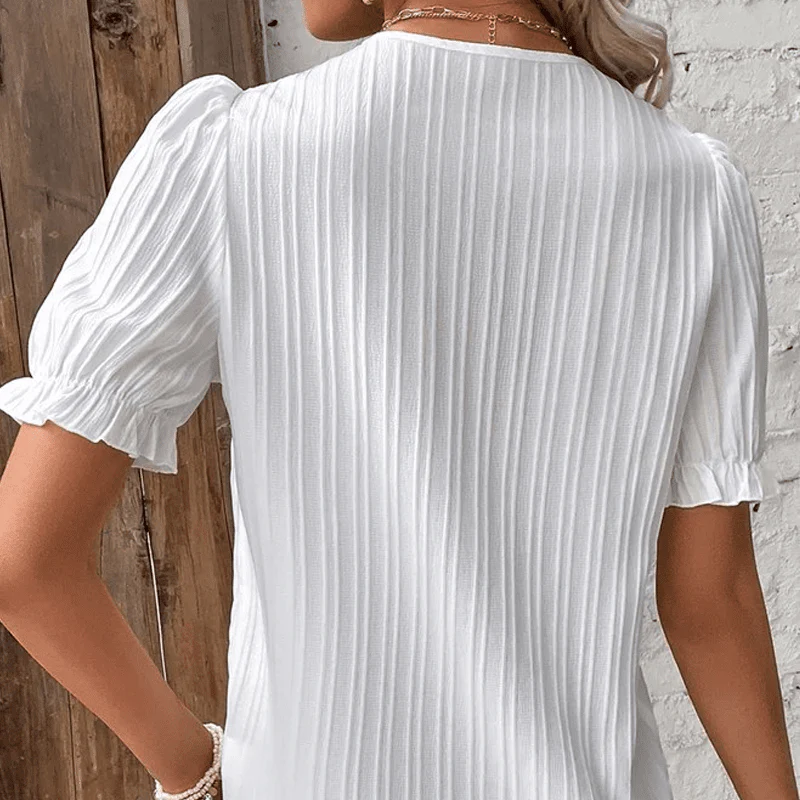 V Neck Plain Lace Elegant Shirt - Image 6