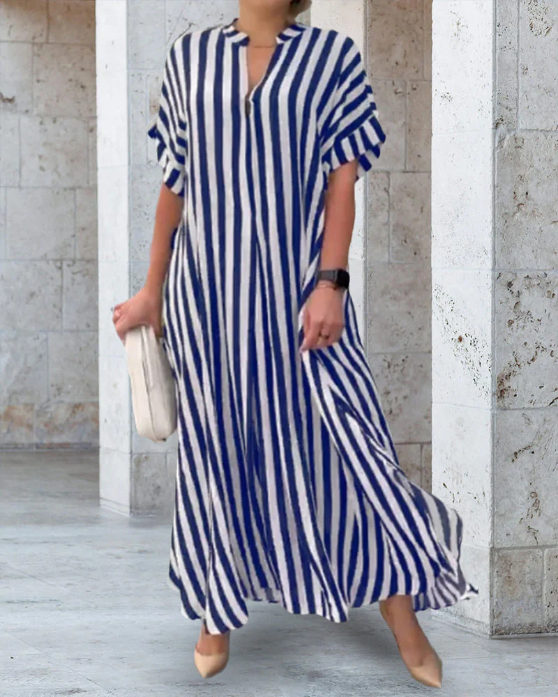 V-neck Shirt Dress in Stripe Print - Image 10