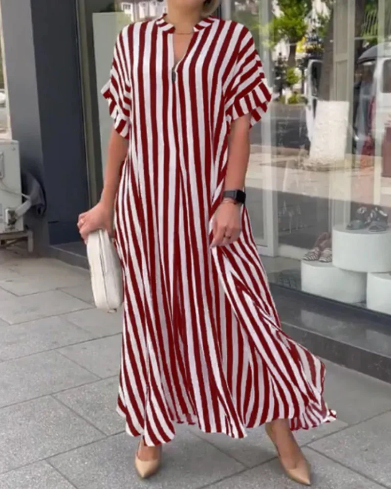 V-neck Shirt Dress in Stripe Print - Image 12