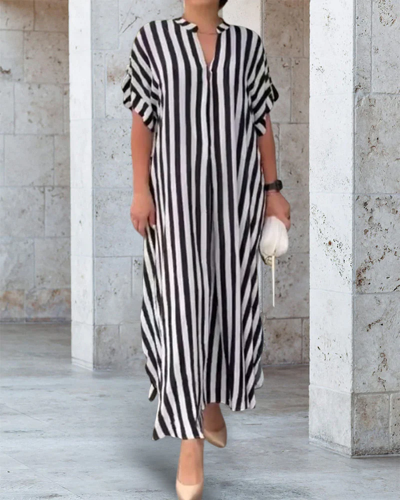 V-neck Shirt Dress in Stripe Print - Image 2