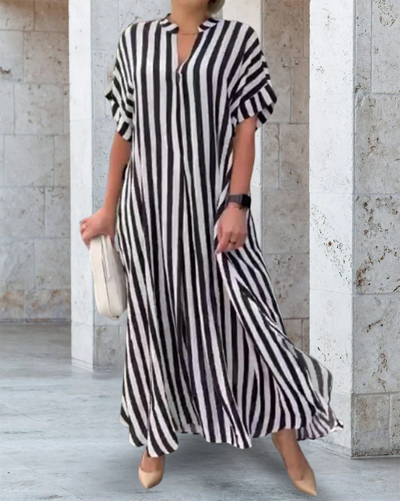 V-neck Shirt Dress in Stripe Print - Image 3