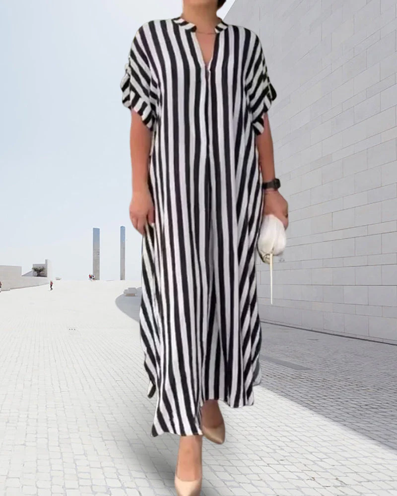 V-neck Shirt Dress in Stripe Print - Image 4