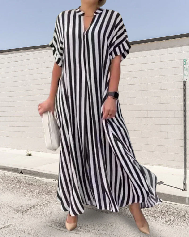 V-neck Shirt Dress in Stripe Print - Image 7