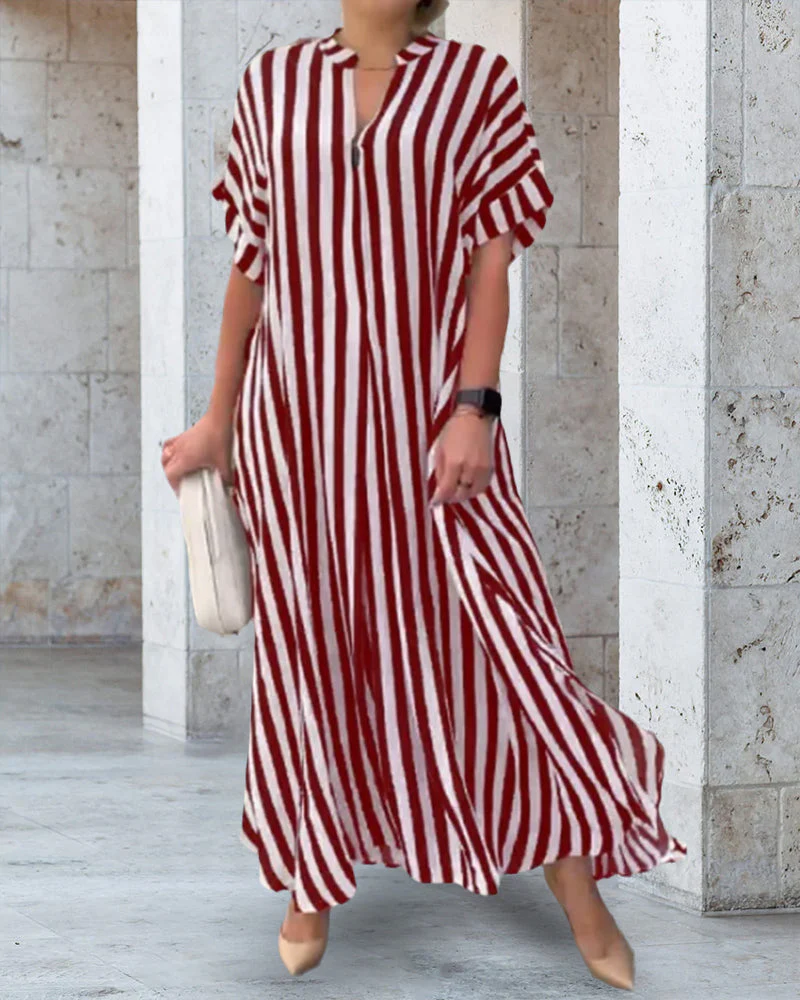 V-neck Shirt Dress in Stripe Print - Image 9