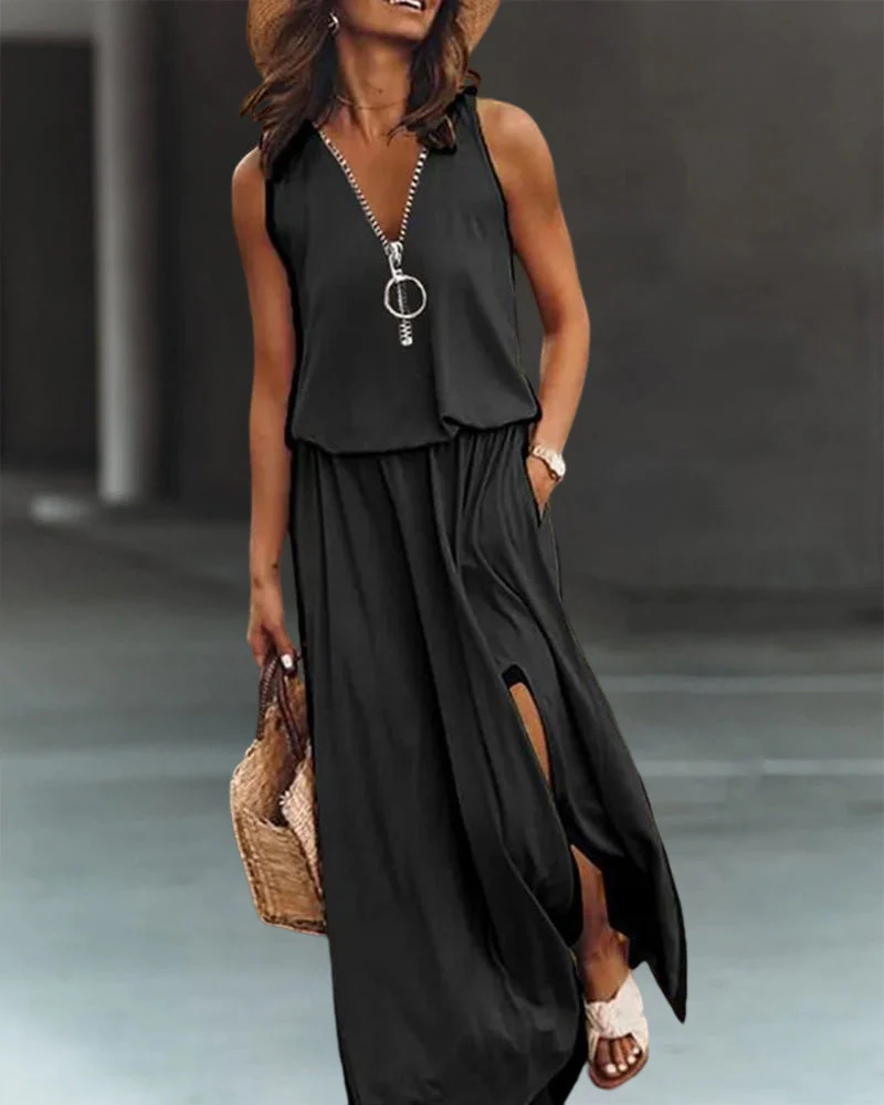 V Neck Zipper Dress - Image 3