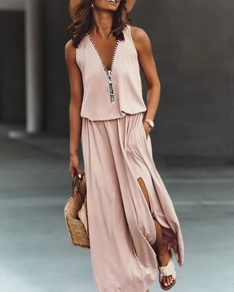 V Neck Zipper Dress - Image 5