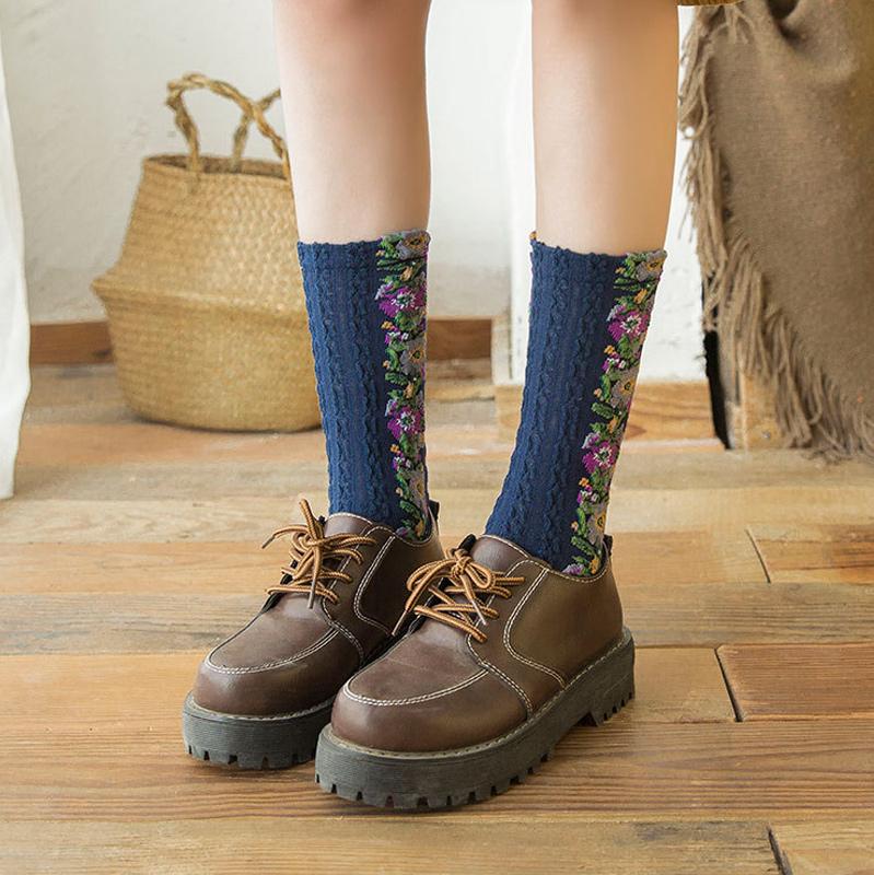 Vintage Embroidered Floral Socks (5 pairs) - Image 6