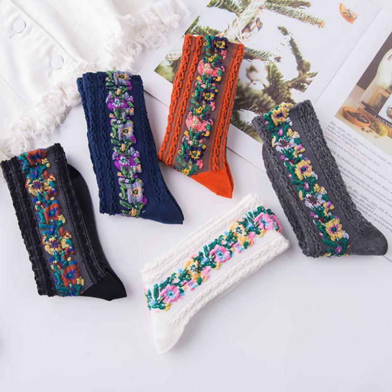 Vintage Embroidered Floral Socks (5 pairs) - Image 8