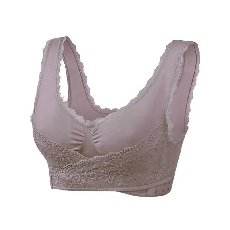 Wireless Front Cross Buckle Lace Lift Bra - Image 13