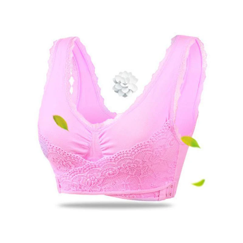 Wireless Front Cross Buckle Lace Lift Bra - Image 14