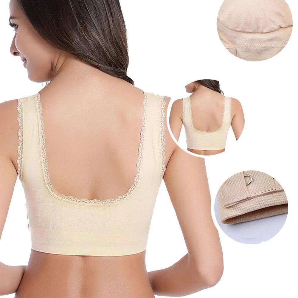 Wireless Front Cross Buckle Lace Lift Bra - Image 8
