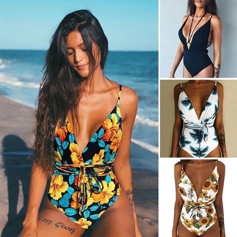 Women Multi-Flower Printed One Pieces Bikini - Image 2