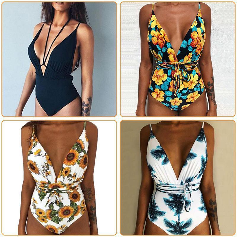 Women Multi-Flower Printed One Pieces Bikini - Image 6