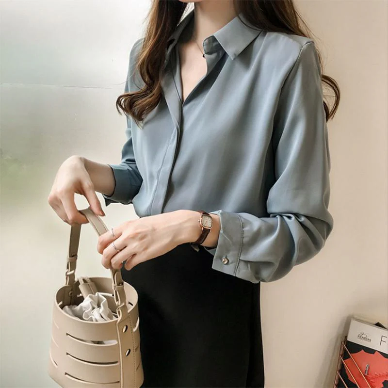 Women Solid Color Chiffon Shirts - Image 2