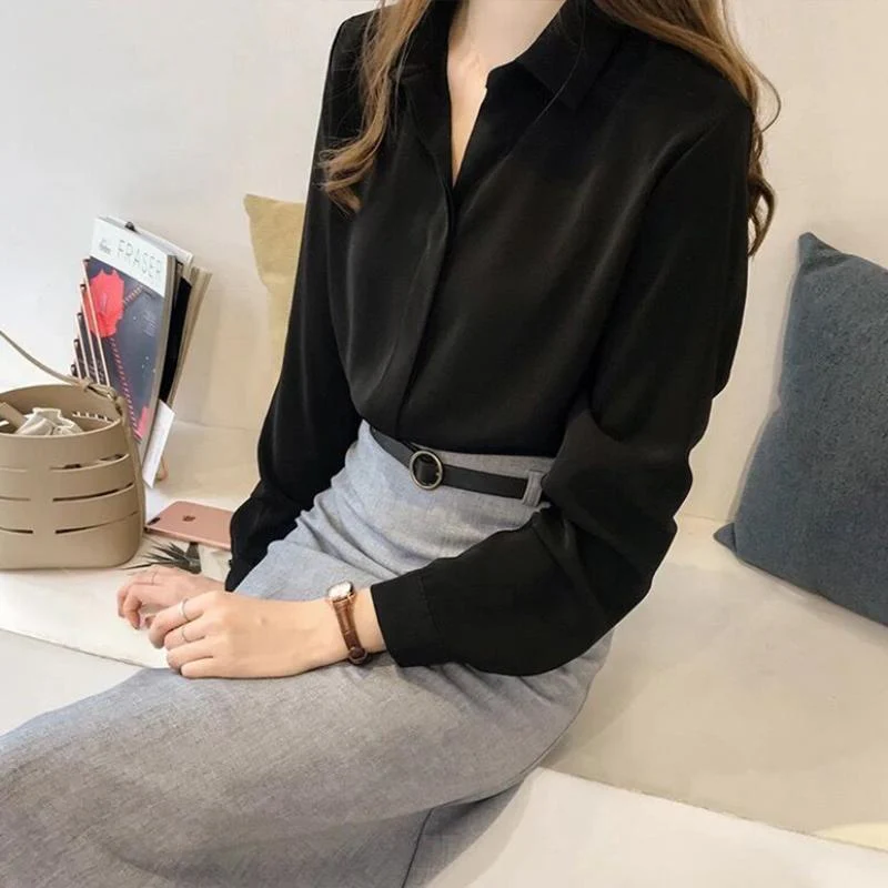 Women Solid Color Chiffon Shirts - Image 6