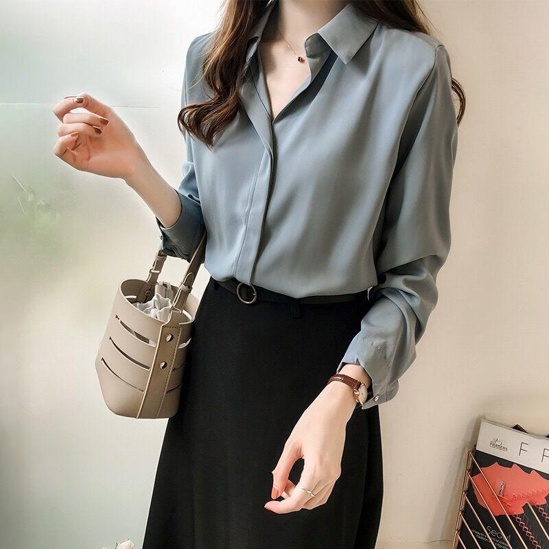 Women Solid Color Chiffon Shirts - Image 7