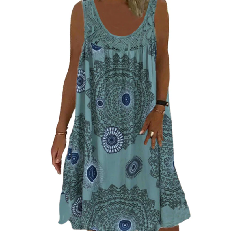 Women Summer O-Neck Sleeveless Print Dress - Image 11