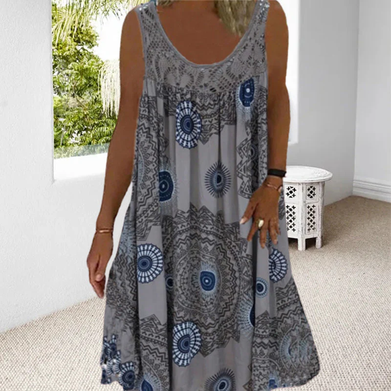 Women Summer O-Neck Sleeveless Print Dress - Image 16