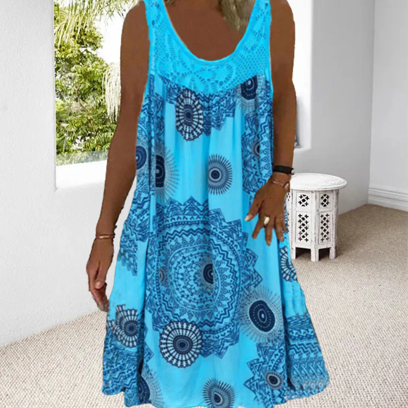 Women Summer O-Neck Sleeveless Print Dress - Image 20