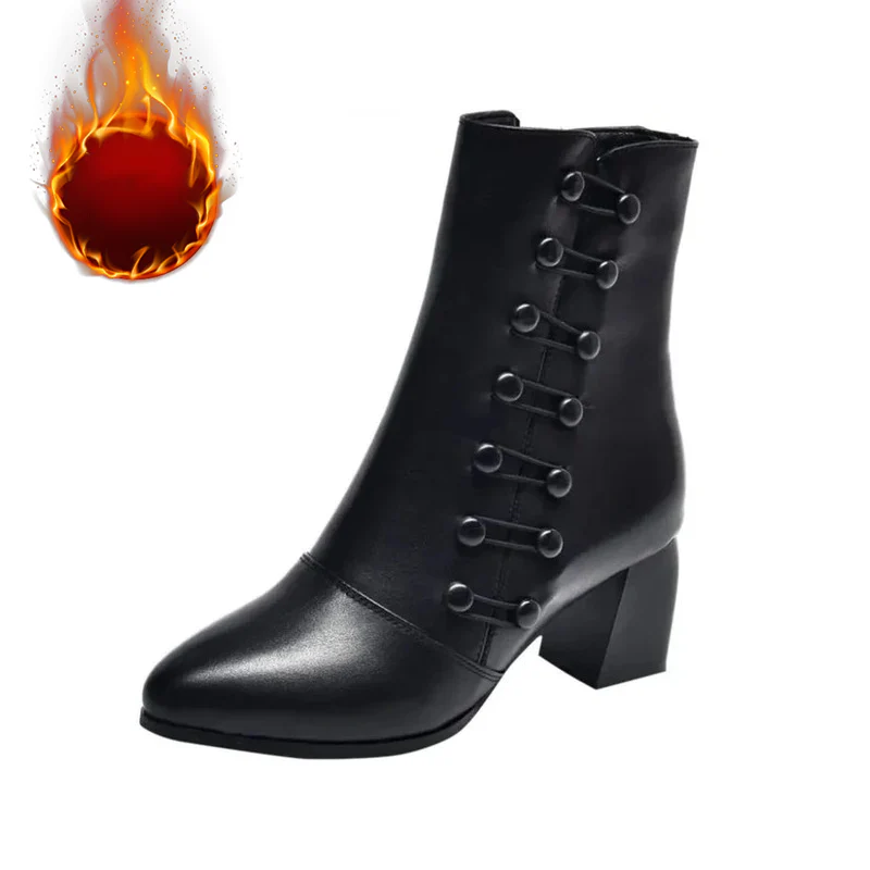 Women Warm Side Butto Leather Ankle Boots - Image 11