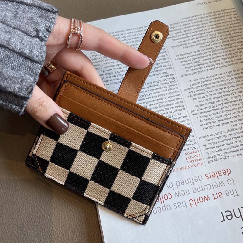 Women's Colorblock Plaid Pattern Compact Wallet - Image 10