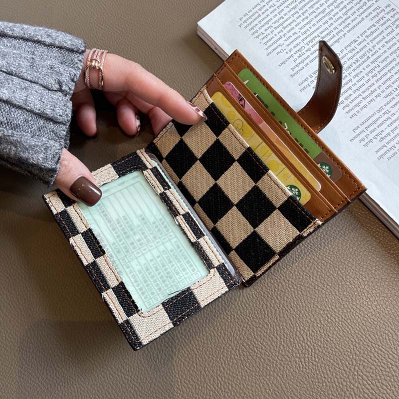Women's Colorblock Plaid Pattern Compact Wallet - Image 11