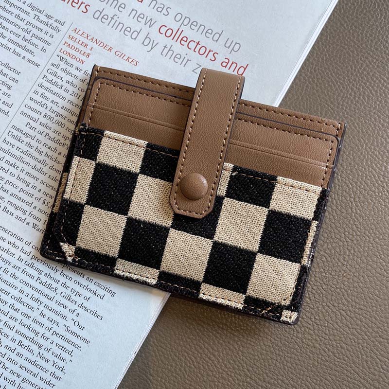 Women's Colorblock Plaid Pattern Compact Wallet - Image 15