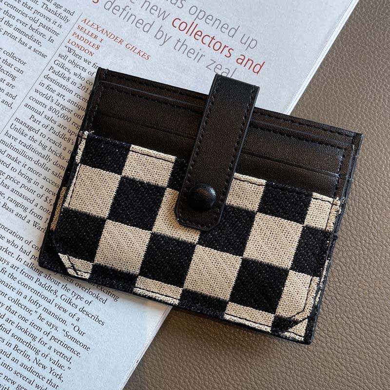 Women's Colorblock Plaid Pattern Compact Wallet - Image 16