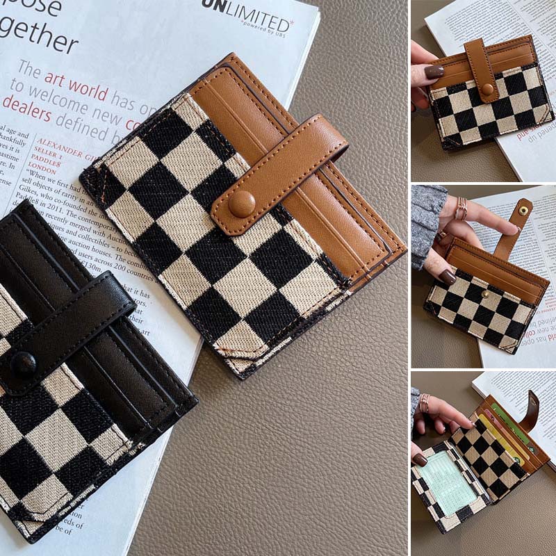 Women's Colorblock Plaid Pattern Compact Wallet - Image 2