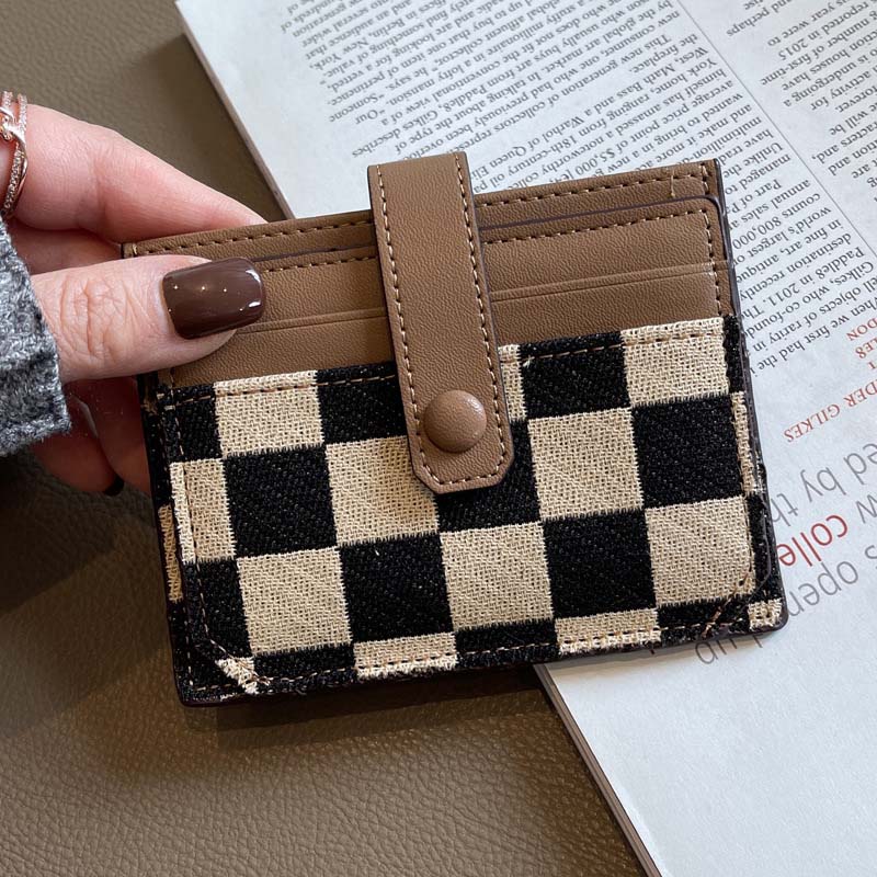 Women's Colorblock Plaid Pattern Compact Wallet - Image 5
