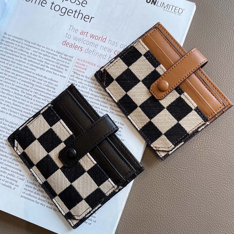 Women's Colorblock Plaid Pattern Compact Wallet - Image 7