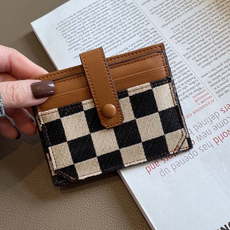 Women's Colorblock Plaid Pattern Compact Wallet - Image 9