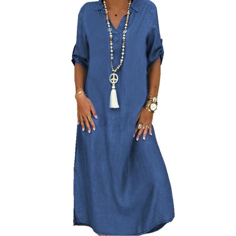 Women's Plain Denim Dress - Image 10