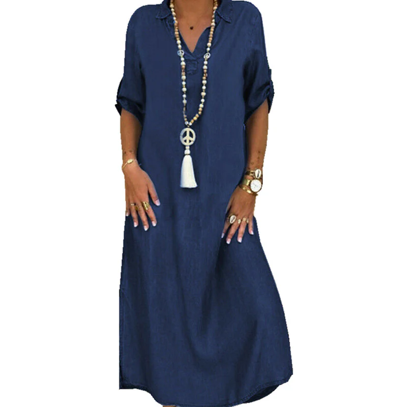 Women's Plain Denim Dress - Image 11