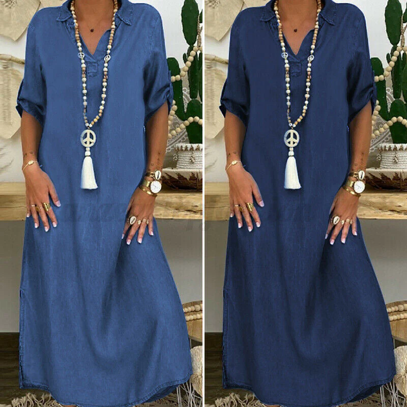 Women's Plain Denim Dress - Image 2
