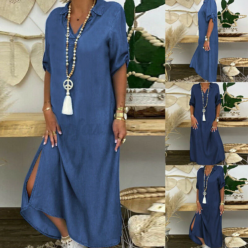 Women's Plain Denim Dress - Image 3
