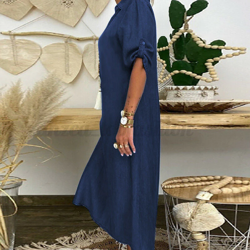Women's Plain Denim Dress - Image 5