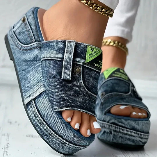 Women's Platform Denim Sandals - Image 13