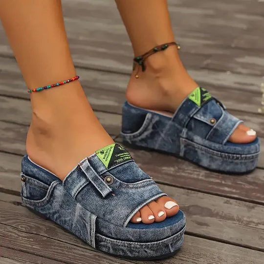 Women's Platform Denim Sandals - Image 9