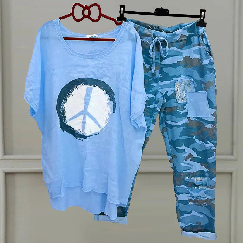 Women's Short Sleeve Top Camo Pants Two Piece Set - Image 3