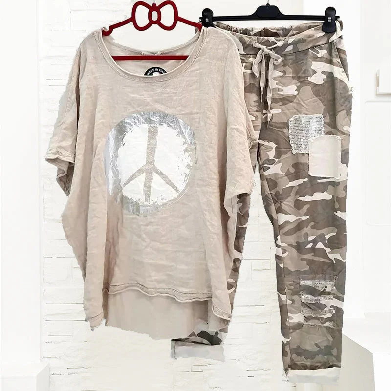 Women's Short Sleeve Top Camo Pants Two Piece Set - Image 4