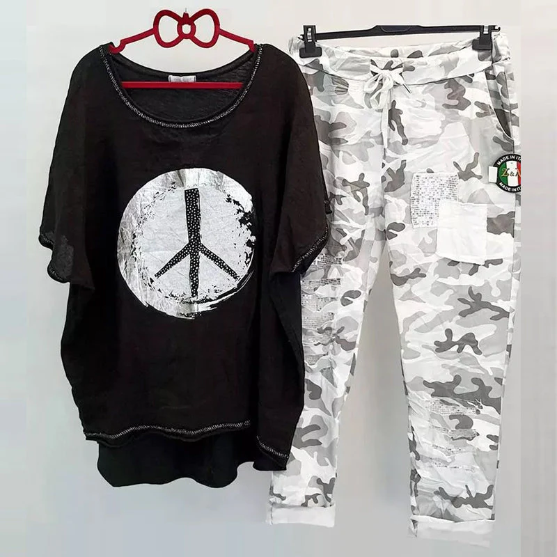 Women's Short Sleeve Top Camo Pants Two Piece Set - Image 6