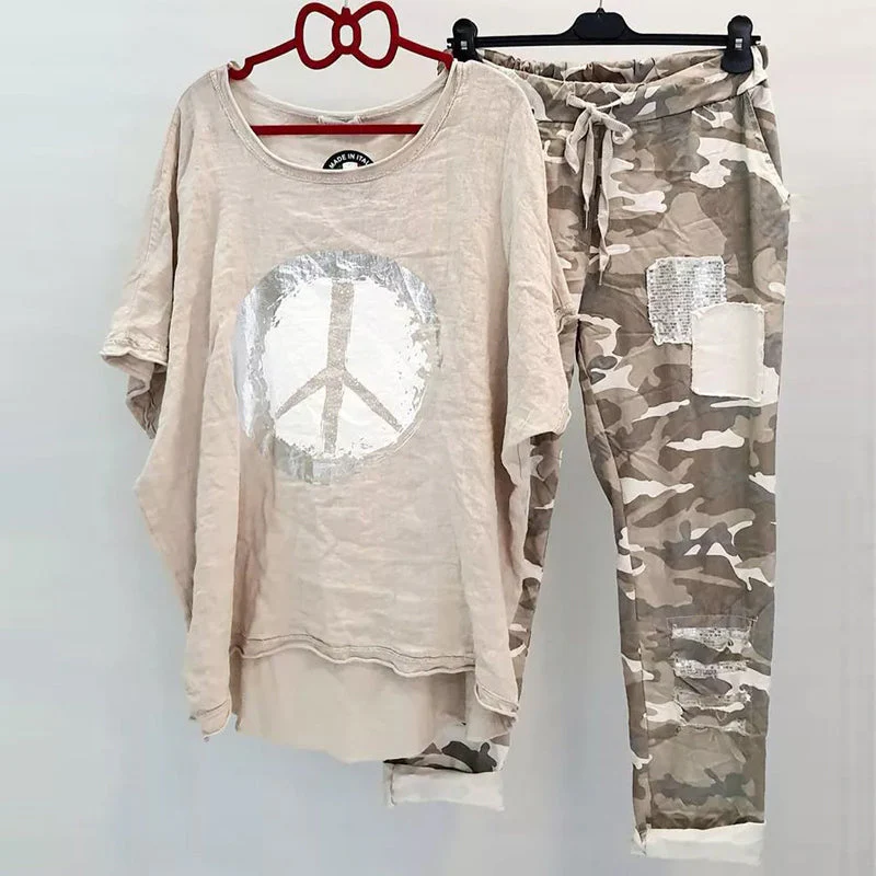 Women's Short Sleeve Top Camo Pants Two Piece Set - Image 8